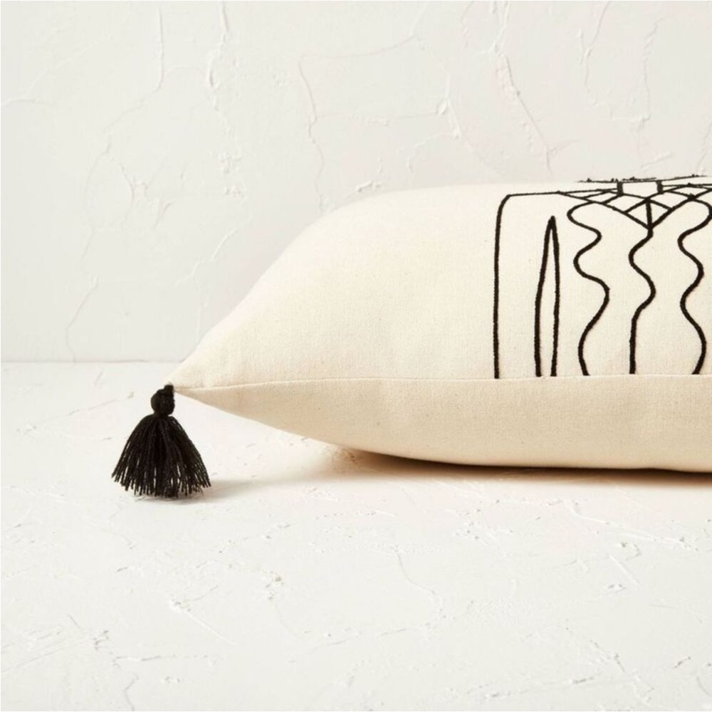 Opalhouse Oversized Oblong Embroidered Decorative Throw Pillow Natural/Black - Picture 3 of 4